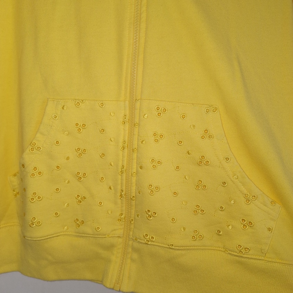 Vintage Cottagecore Boho Bohemian Cotton Eyelet Zip Up Hoodie Yellow 18/20W Cato - Picture 9 of 11